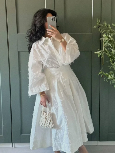 صورة الشارع قميص تنورة مجموعة النساء رفض طوق زر أعلى عالية الخصر مطوي التنانير وتتسابق 2025 الربيع الصيف الإناث رداء غير رسمية