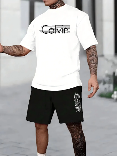 صورة العصرية الدعاوى للرجال الرجال الصيف مجموعة تي شيرتات قصيرة للأطفال الصالة الرياضية الزي طالب قصيرة الأكمام المحملة 2 قطعة مجموعة رياضية الرجال ملابس الرجال عادية