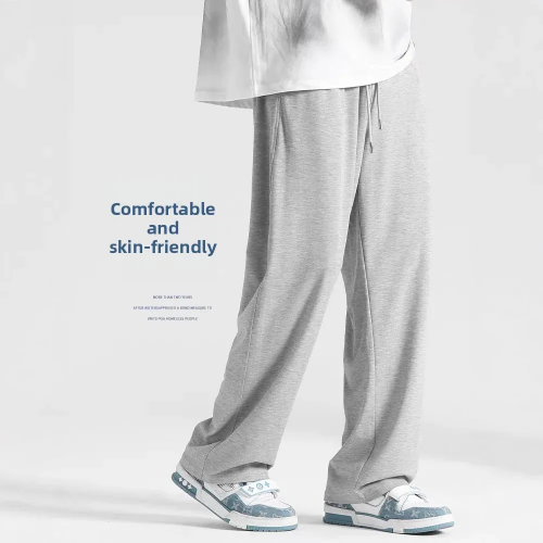 صورة الرجال الصيف رقيقة مستقيم الساق السراويل الرياضية ثنى عارضة رمادي Sweatpants واسعة الساق الرجال فضفاضة تناسب مريحة السراويل