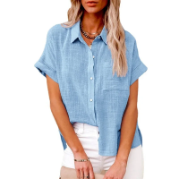 صورة قصيرة الأكمام بلايز المحملة المرأة Blusas الصيف فضفاض السيدات تي شيرت القطن الكتان بلوزة امرأة الملابس عادية تي شيرت kamas Mujer